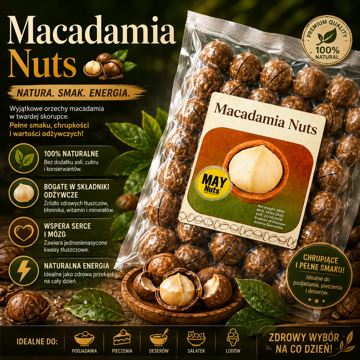 🥜✨ Orzechy Makadamia o maślanym smaku 500g