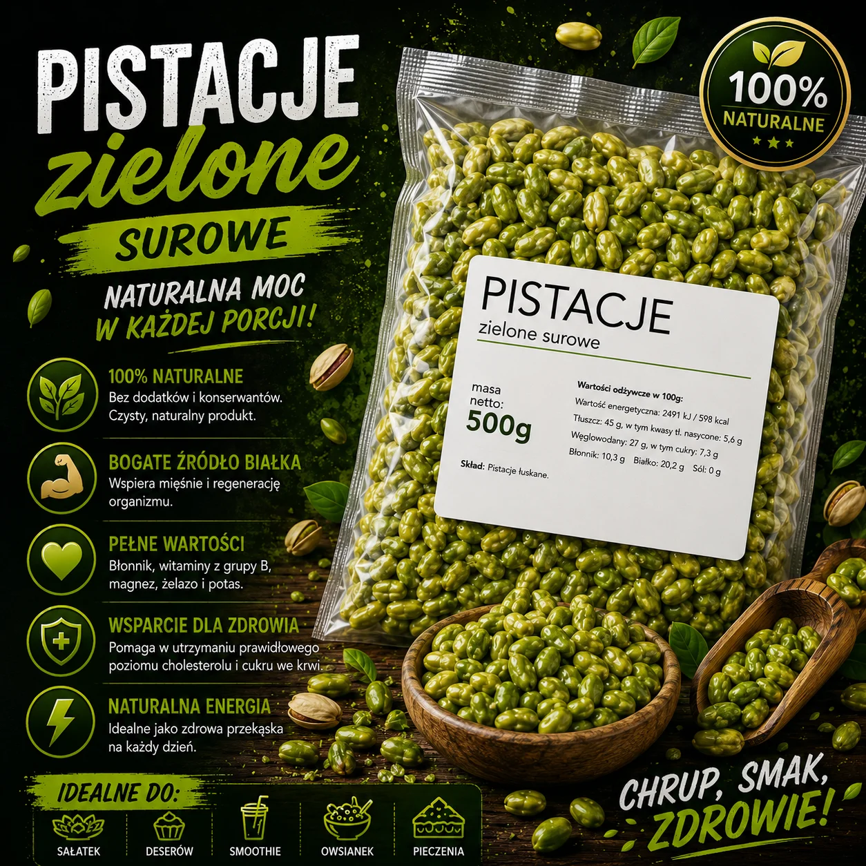 🥜✨ Pistacje zielone surowe 500g