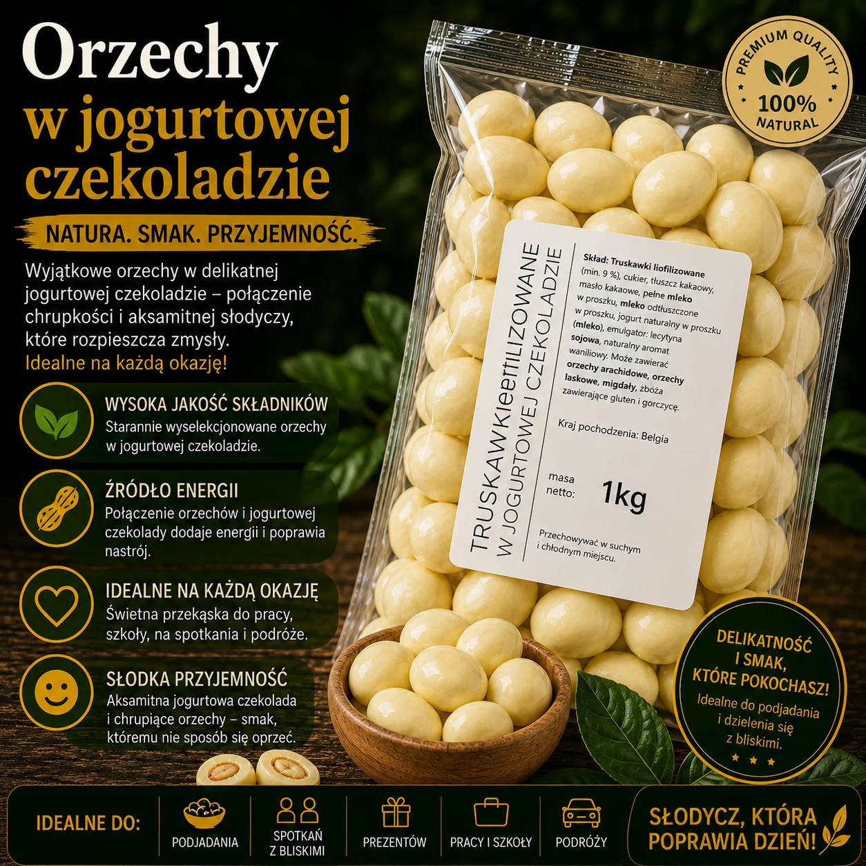 🍓🍦 Truskawki liofilizowane w jogurtowej czekoladzie 1kg