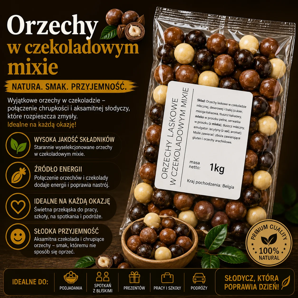 🍫🥜 Orzechy laskowe w czekoladowym mixie 1kg