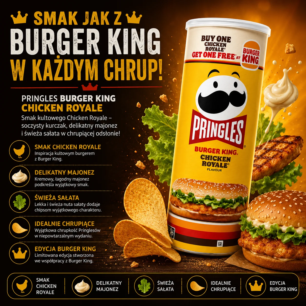 🍔👑 Pringles Burger King Chicken Royale 156g