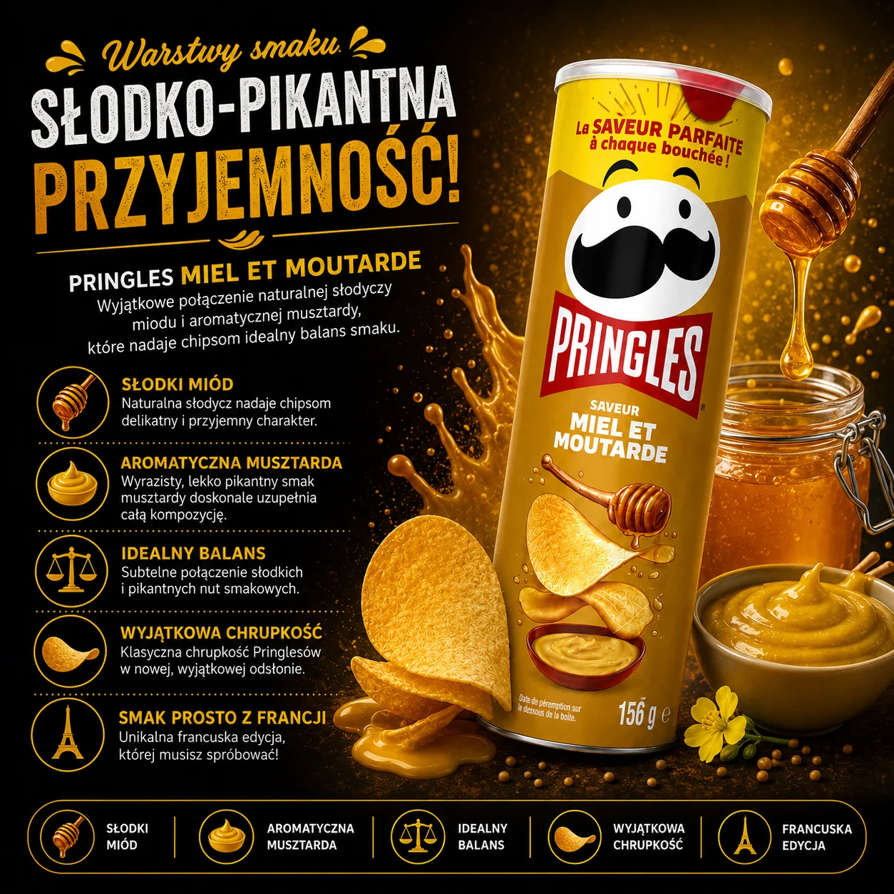 🍯✨ Pringles Miód & Musztarda 156 g