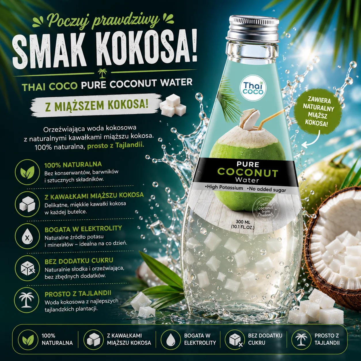 🥥🌴 Thai Coco Coconut Water with Coconut Pulp 300 ml