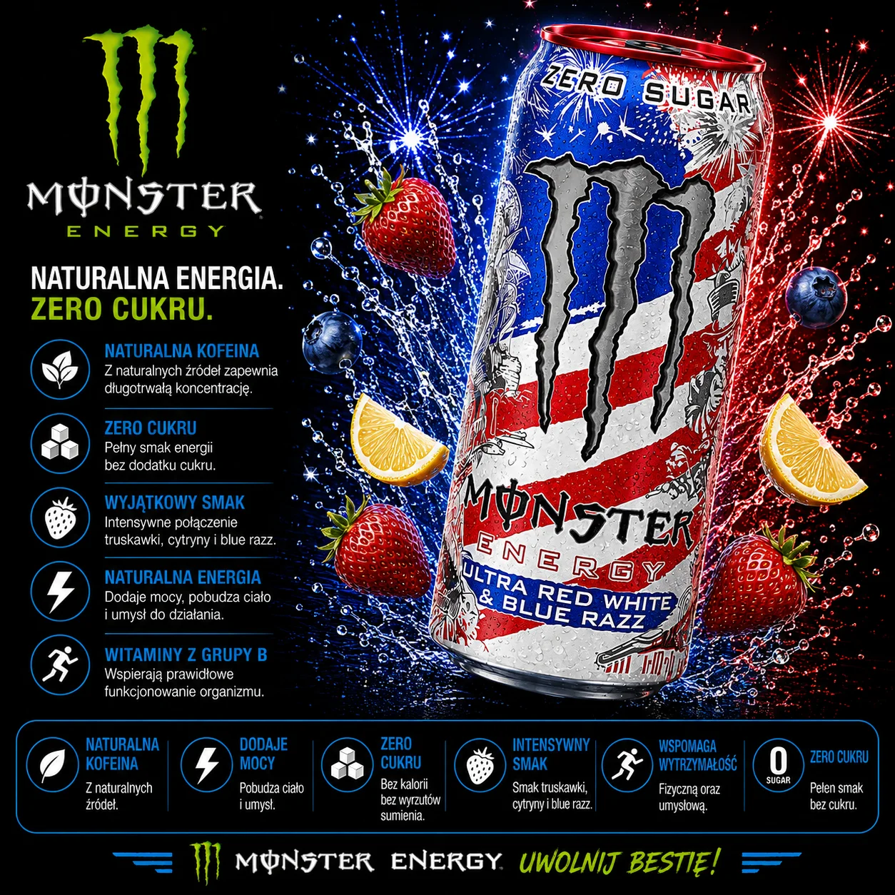 🍓 Monster Ultra Red White & Blue Razz 473 ml